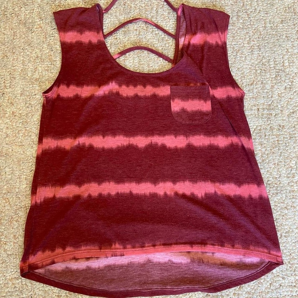 Full Tilt Maroon and Pink Tie-Dye Tank Top